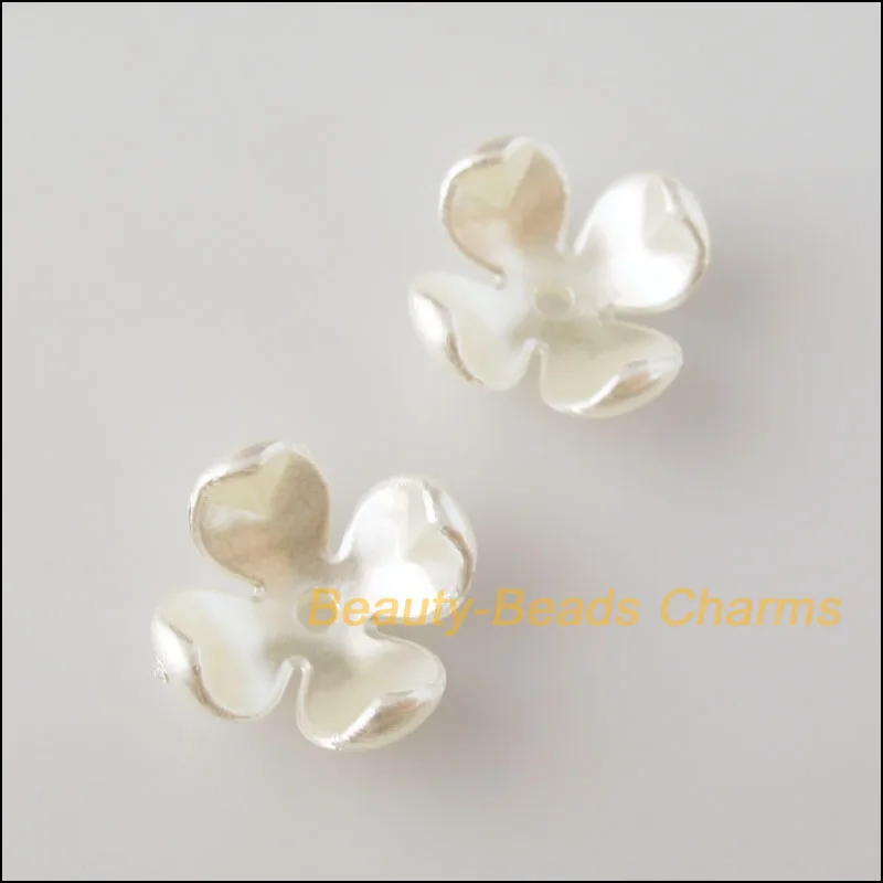 

New 35Pcs White Plastic Acrylic Flower Star Spacer End Beads Caps Charms 14mm