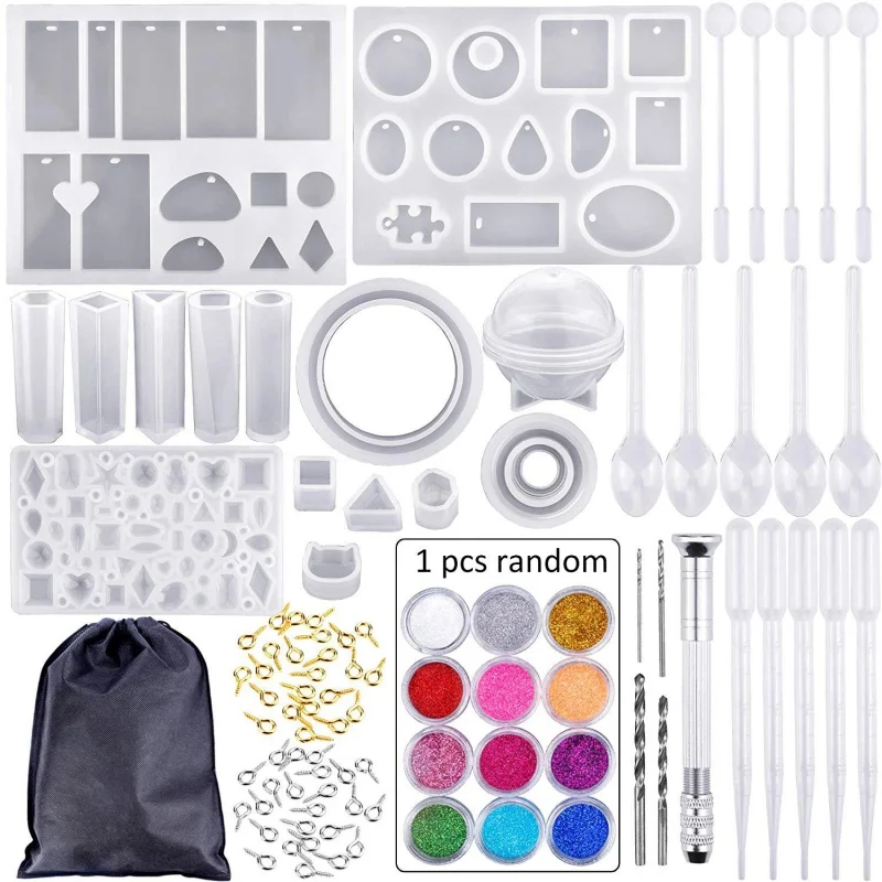 

83 Pieces Silicone Casting Molds and Tools Set with A Black Storage Bag for DIY Jewelry Craft Making Shiny Powder Spoon