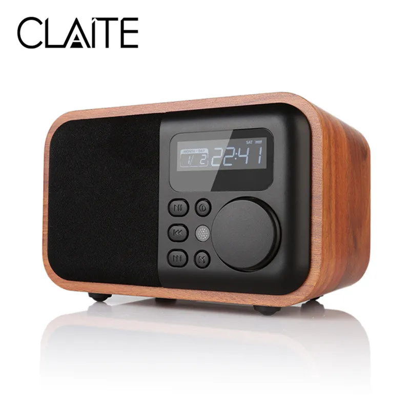 

CLAITE D90 Wooden Alarm Clock Bluetooth Speaker Portable Mini Radio Speaker 1800mah Digtal Handfree Call Speaker