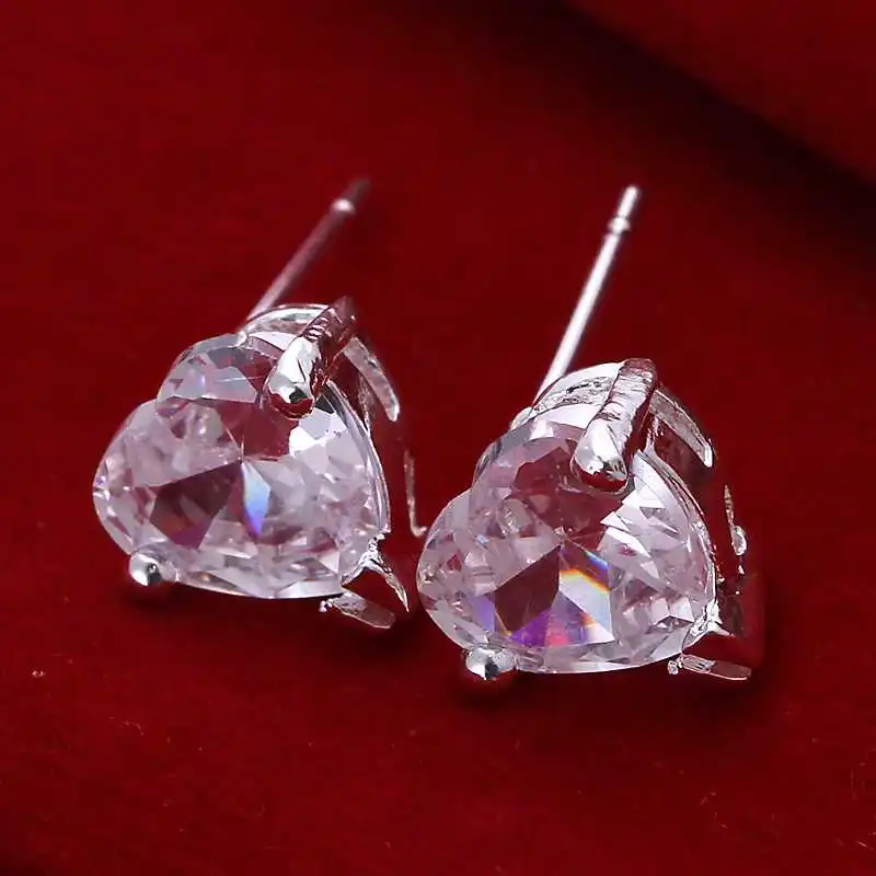 Free shipping 925 sterling silver jewelry earring fine white crystal heart stud wholesale and retail SMTE087 |
