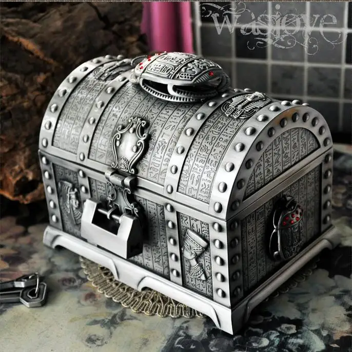Egyptian style treasure chest with lock 2 layers vintage jewelry box carrying case trinkets packaging cosmetic storage box Z058