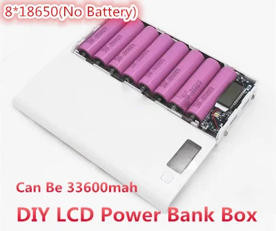 Universal 2A 8*18650 5x18650 LCD Dual USB Battery Charger Kit DIY Power Bank Pack Case Charger with Flashlight for Cellphone