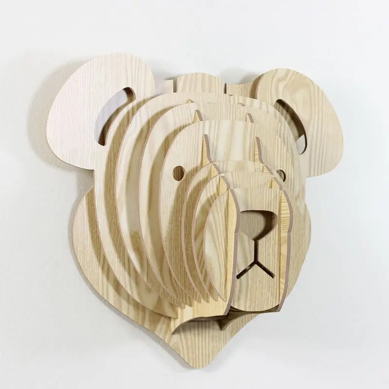 teddy bear for children,wooden animal head for wall decor,wood head