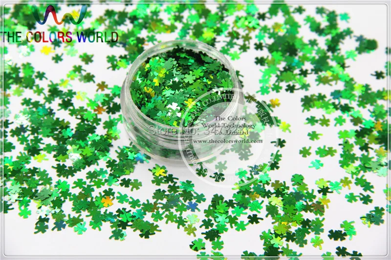 Glitter para a Arte do Unha e Decoração Holográfico Verde Quatro-folha Trevo Shamrock Forma Diy Cor 2 Cheap Strass e decorações