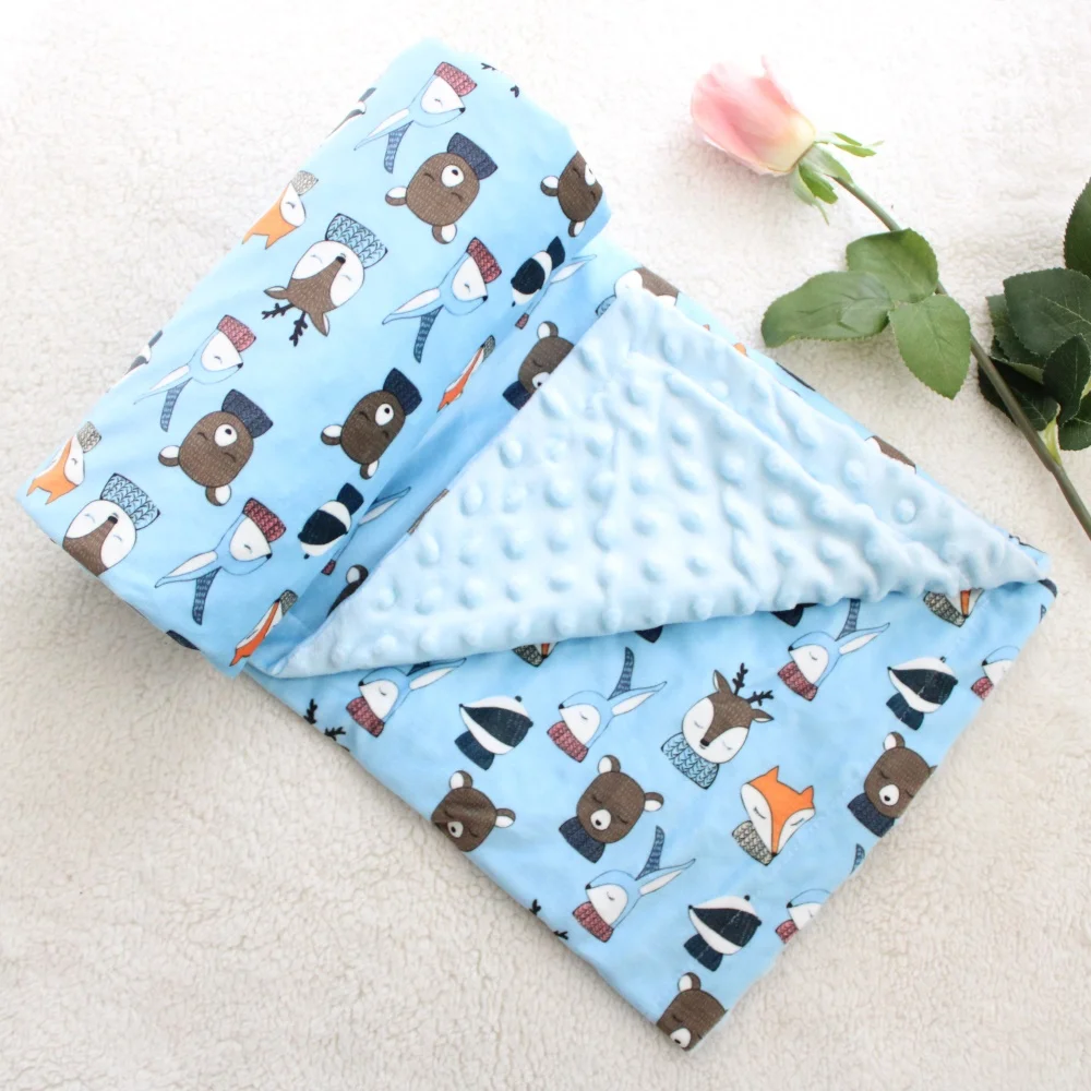 

115X155cm 2 layers 3D dot cartoon minky coral fleece soft thermal toddler child big baby blanket kids backseat cover baby quilt
