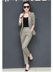 Офисные женские туфли брючный костюм 2019 Весна Новое поступление 2 шт./компл. женская одежда Блейзер + брюки Тонкий Универсальные женские