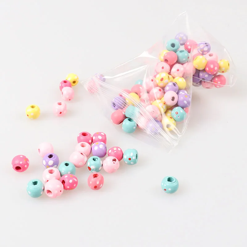 

Mixed Colors Round Ball Shape Dot Pattern Wooden Material Spacer Beads For Jewelry making DIY 10mm 100pcs