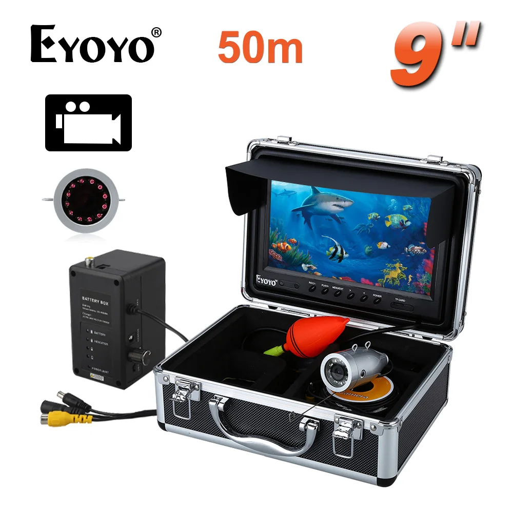 

EYOYO 9" Video Fish Finder HD 1000TVL 50M Full Silver Invisible Fishing Camera Under Water Video Recording DVR 8GB Infrared LED