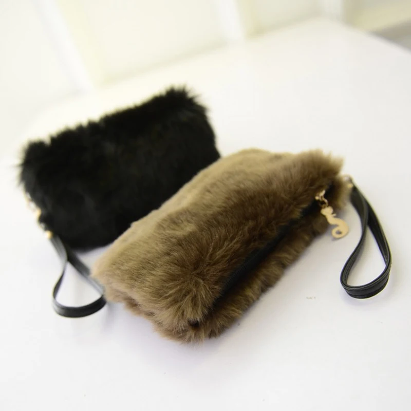

New Fashion Style Women Handbags Fur Clutch Bags Evening Tote Casual Little Female Bolsas High Quality Solid Zipper Party Purse