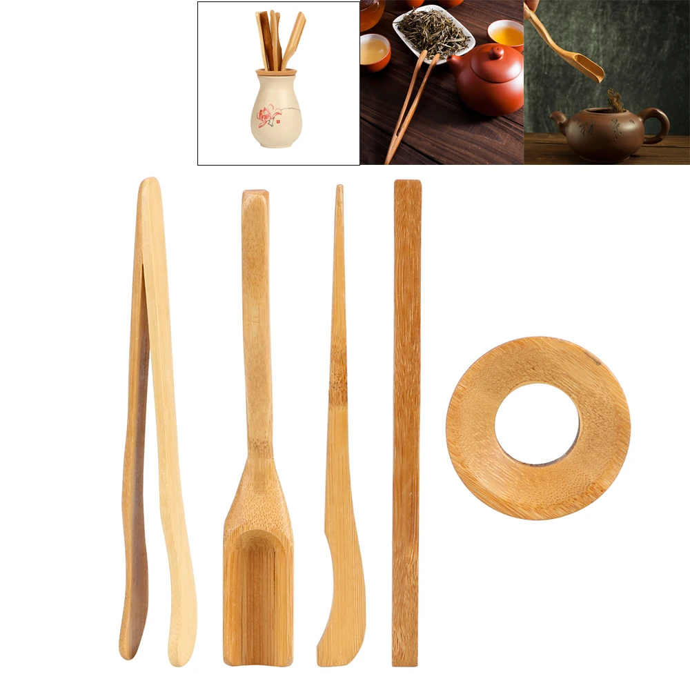 

5 pieces/set Wooden Teaware Bamboo Teaspoons Needle Tweezer Clip Strainer Tong Tube Set Tea Ceremony Utensils Set