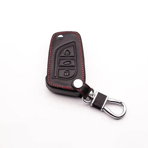 Кожаный чехол для ключей Toyota Camry Prado Highlander Corolla eiz Crown RAV4, защитный кронштейн для автомобильного кошелька - Название цвета: Black