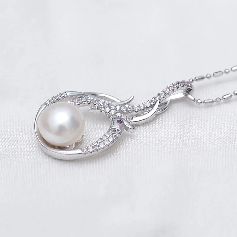 Unique Natural Pearl Phoenix Pendant Necklace, 9-10mm Freshwater Pearl, Fine Jewelry, 925 Silver Pendant Gift For Women