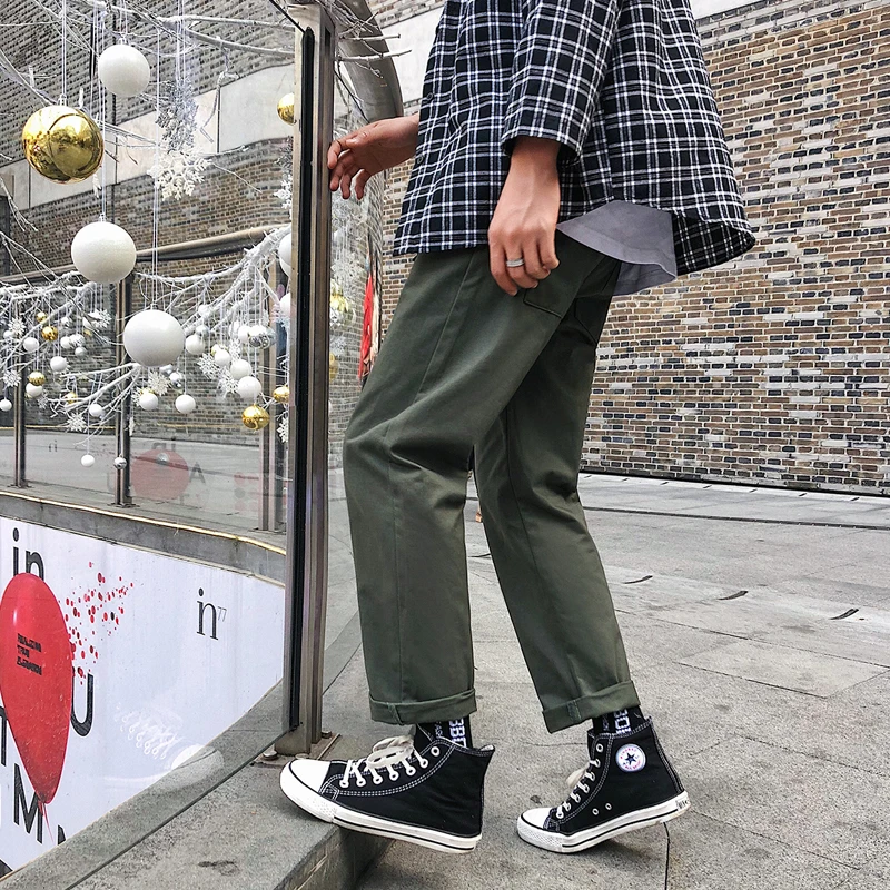 Army green Весенние Новые брюки мужские модные однотонные прямые повседневные брюки мужские уличные тренды дикие хип-хоп свободные джоггеры спортивные брюки - Цвет: Army green