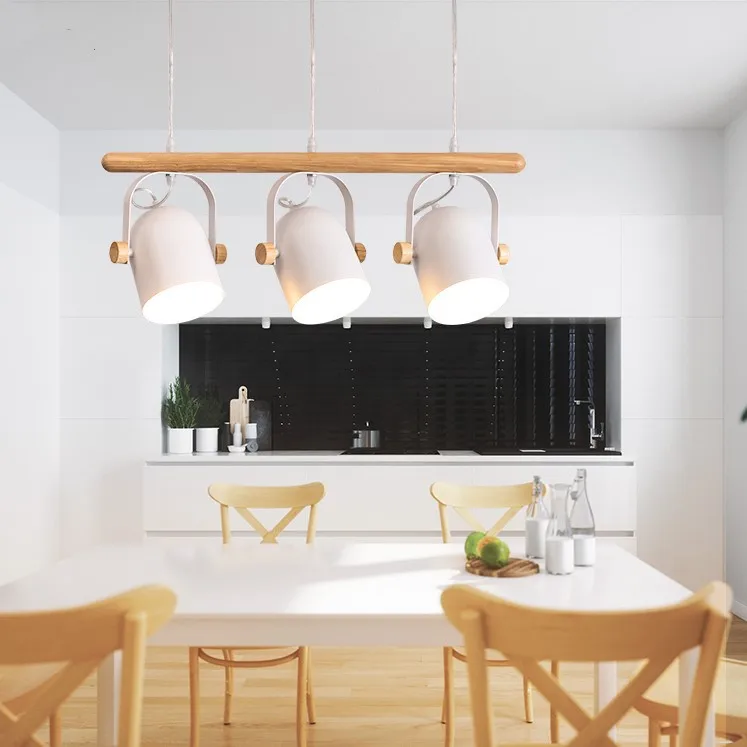 

Nordic Led Wooden Pendant Lights Fixture Metal Lampshade For Dining Room Modern Hanging Lamp Angle Adjustable White Drop Light