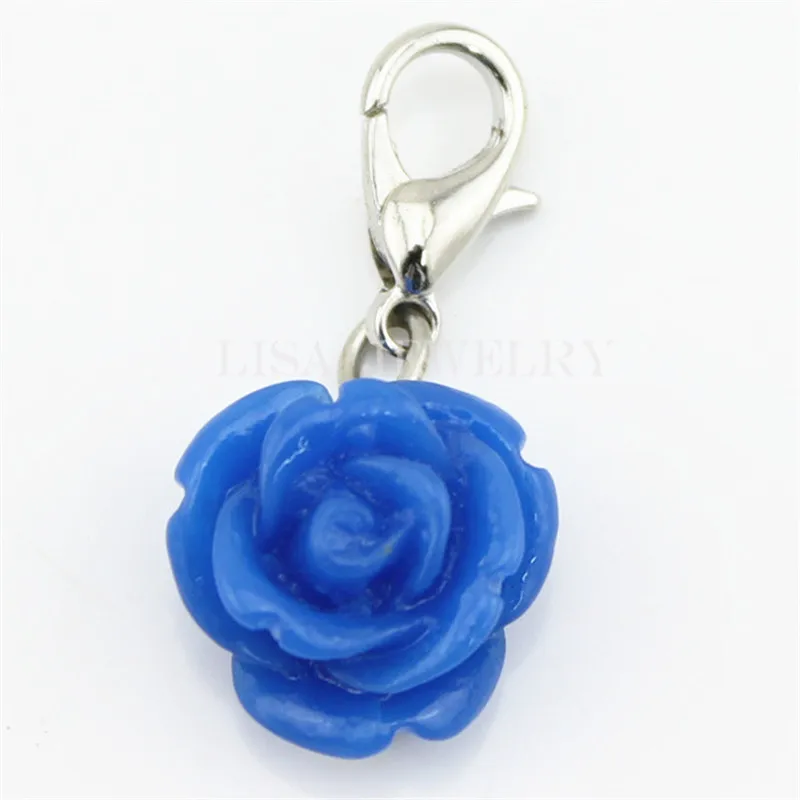 Floating Charms Blue Coral Rose Flowers dangles fit