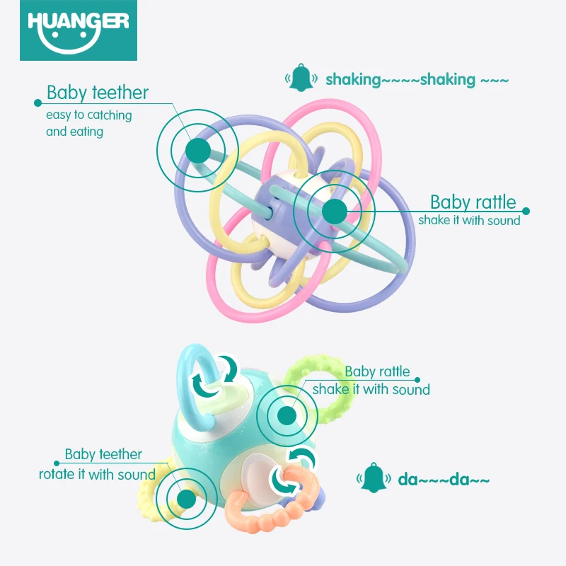 Huanger новейшая детская погремушка прорезыватель мобильный 0-12 месяцев маленький громкий звонок мяч захватывающий Забавный ручной встряхивание развивающий подарок 4 стиля