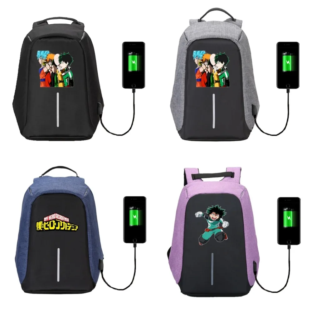 

Anti-theft USB Charging Laptop Travel Bag Multi Rucksack Schoolbag Waterproof bag for anime My Hero Academia backpack 12 style