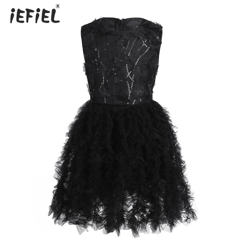 Красивое и стильное платье для вашей девочки, новинка года, детское платье без рукавов с цветочным узором для девочек платье с цветочной аппликацией и блестками с высокой талией