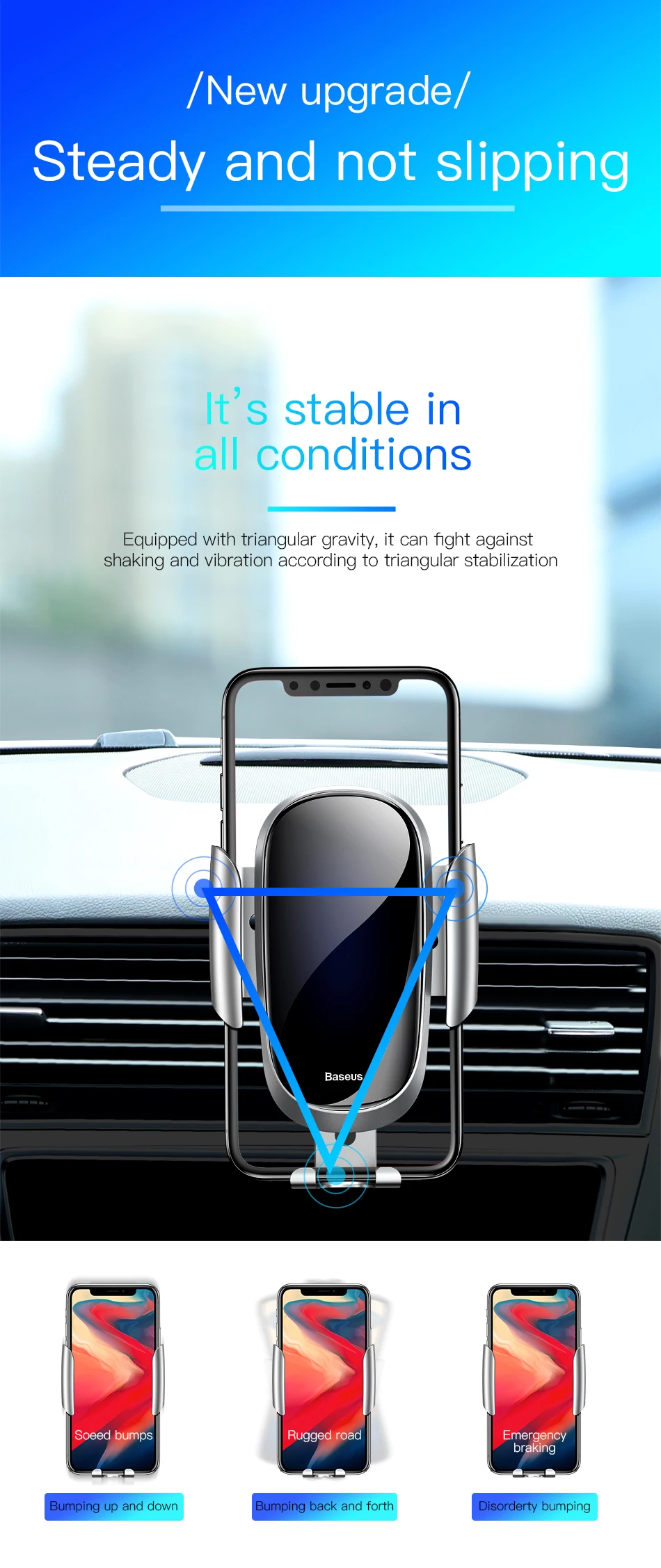 Автомобильный держатель для телефона Baseus для iPhone X XS Max XR samsung S10 S9 Gravity Air Vent, держатель для телефона в автомобиле, подставка для мобильного телефона