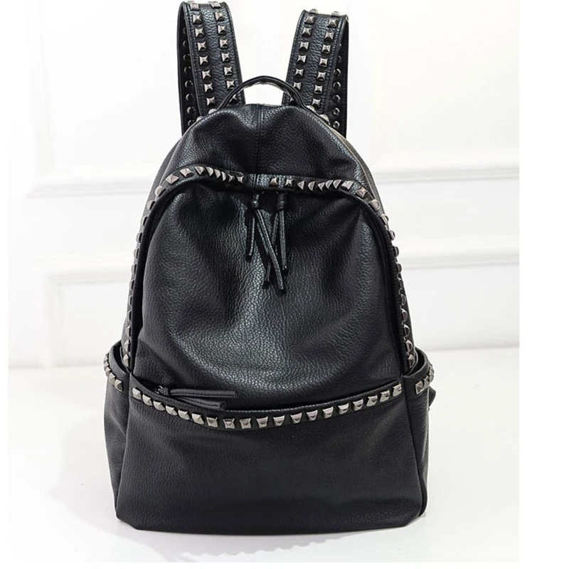 Korean Style Large Size School Bags For Teenage girls Lady PU Leather casual Rivet font b