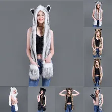 KLV Топ унисекс из искусственного меха персонализировать животных мультфильм шапка перчатки шарф карман 11,15