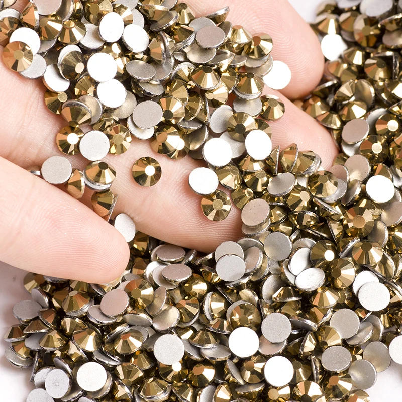 

2058NoHF Aurum Non Hotfix Crystals Rhinestones Flatback Strass Pedrarias Nail Art Gold Stones Cold Glue on Shoes Clothes