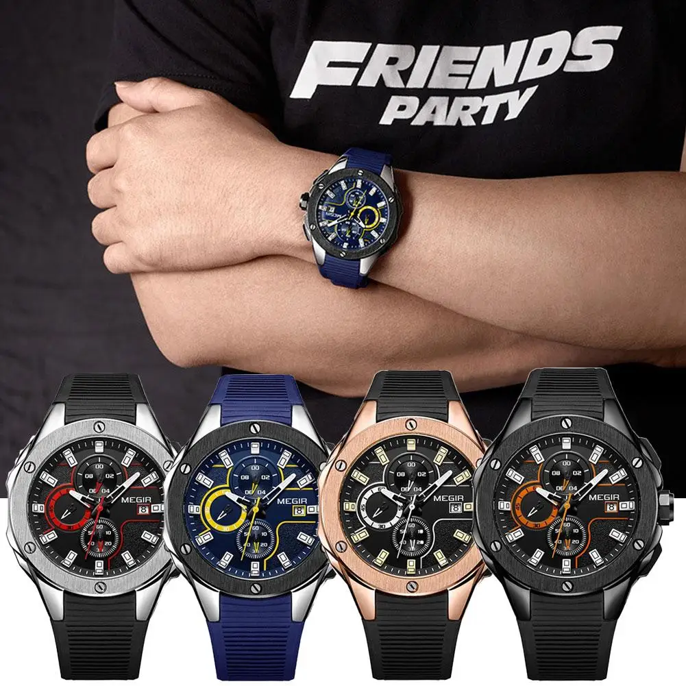

Popular Men Sport Calender Round Dial Chronograph Waterproof Quartz Wrist Watch
