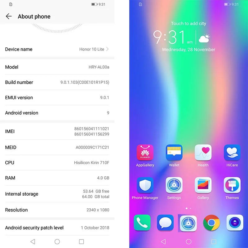 New Arrival Honor 10 Lite honor10 Smartphone 6.21 inch 2340*1080 Octa Core Mobile Phone 3 Cameras Fingerprint