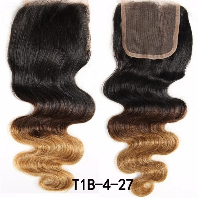 Amapro Hand Made Lace Closure Peruvian Body Wave Ombre Closures 4*4cm Free Part |