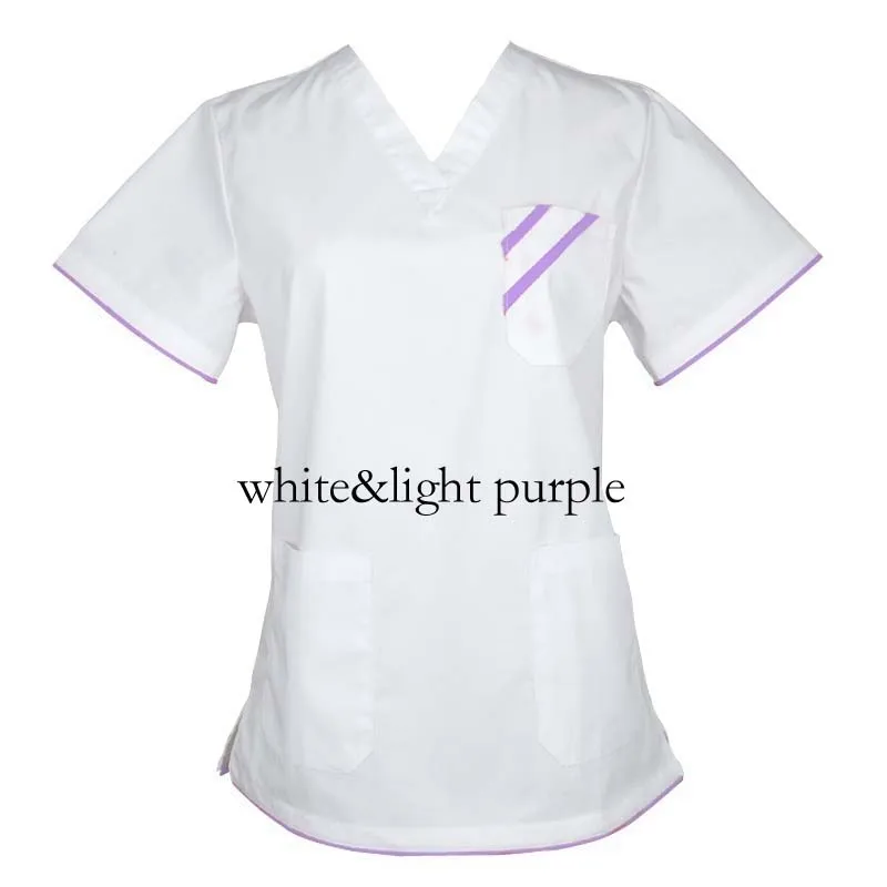 Women's Fashion Scrub TOP Short Sleeved V-neck Shirt with Side Vent H-Q Medical Uniforms Color Blocking Design(Just A Top)