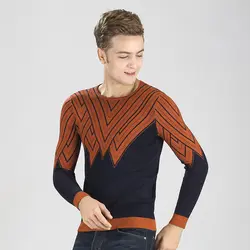 Осенне-зимняя обувь Новый стиль Мода Полосатый молодой человек пуловер Сгущает вязаный свитер