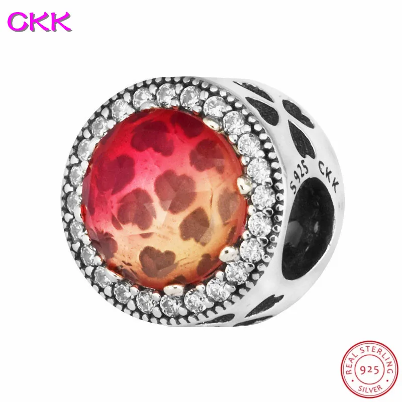 

CKK Radiant Heart Beads Flaming Red Crystal & Clear CZ DIY Fit PANDORA Charms Silver 925 Original for Women Jewelry Making CK020