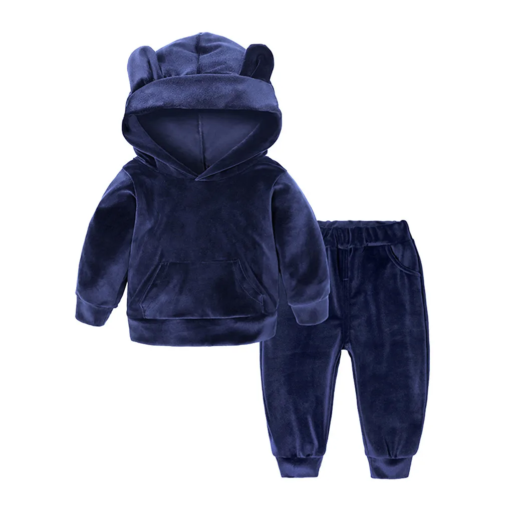 2pcs set babies clothes for baby girl Toddler Kid Boys Long Sleeve Solid Hoodie Tops+Pants Outfits Clothes vestiti neonata #Qg83