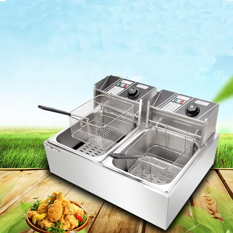 

Фритюрница с 2 резервуарами и корзинами, электрическая фритюрница, жаровня, печь из нержавеющей стали для жарки картофеля фри, плита для жарки, машина для жарки курицы