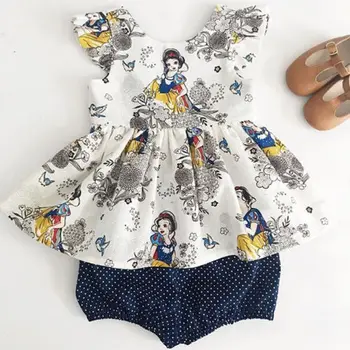 

2018 New Arrival Snow White Print Kids Baby Girls Tops T shirt+Polka Dot Shorts Briefs Children Summer 2pcs Outfits Set Clothes