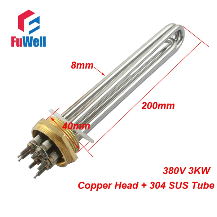 Электрический водонагреватель элемент для бака DN32, 1,2 дюйма, 40 мм 220 В 380 в 304 нержавеющая сталь(новое поступление - Цвет: 200mm 3KW 380V