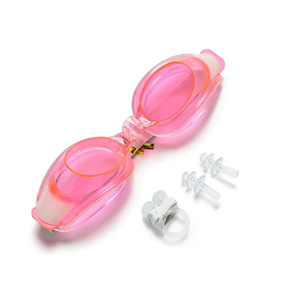 Регулируемые очки для плавания, унисекс, очки для плавания, очки для глаз, спортивные очки, одежда для плавания с ушками и зажимом для носа - Цвет: Розовый