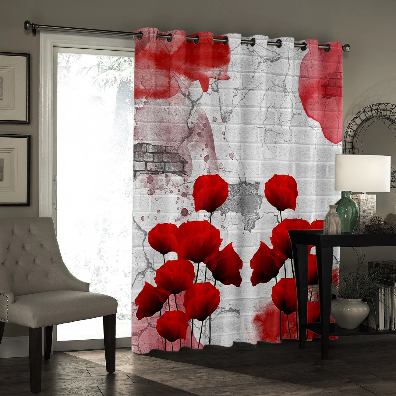 Cortinas de habitación de flores de amapola ventana grande sala de estar Blackout cocina cortinas de tratamiento de ventana interior Ideas de paneles de cortina de ventana