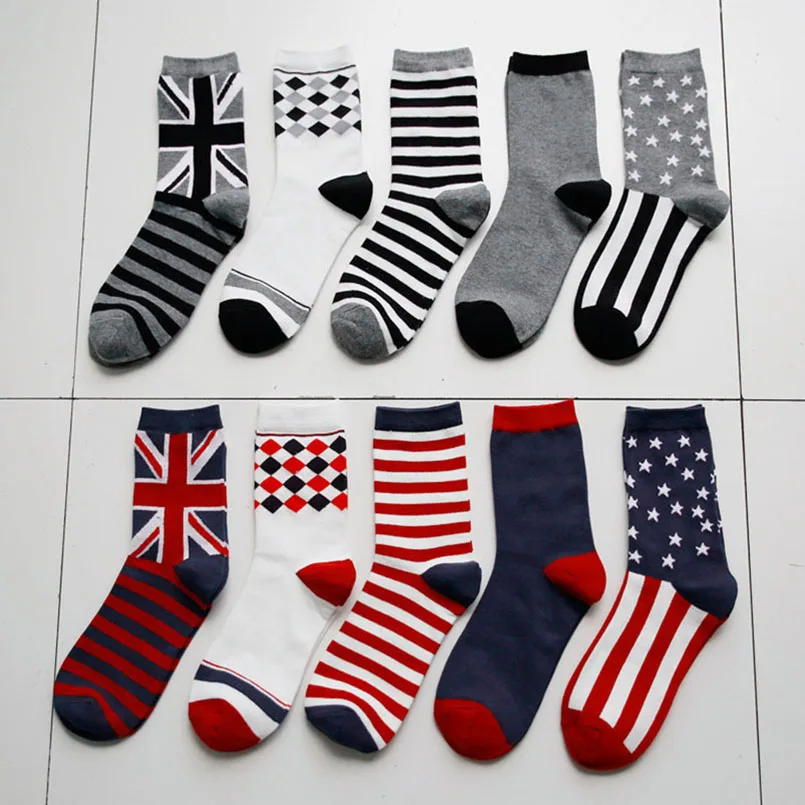 Urgot, 5 пар, мужские хлопковые носки с изображением британского флага, Аргайла, звезд, под платье, бренд Harajuku, дизайнерские Веселые Смешные художественные носки для мужчин