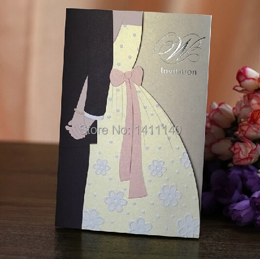 Bride And Groom Wedding Invitation Guitarreviews Co Free Shipping Whole Elegant Pink Bride Groom Hand In Invitations