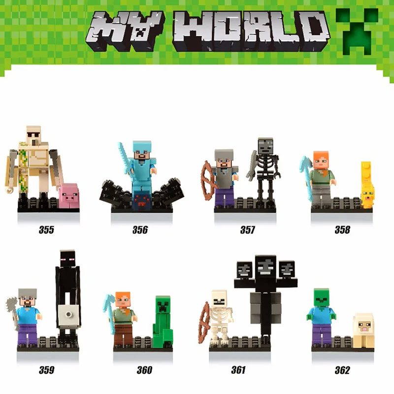 

Single Sale DIY Bricks Style mini Zombie Minecrafted Steve figure Building Blocks Toys legoings Compatible city Model Bricks