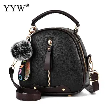 

Fashion Tote Bags for Women 2018 Black Crossobody Bag with Fur Ball Luxury Handbags Women Bags Designer Solid Shoulder Bag