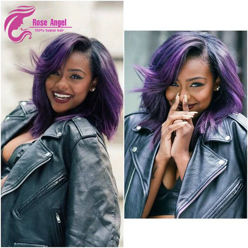 Purple Ombre Wig With Baby Hair Ombre Bob Wig For Black Women Bob
