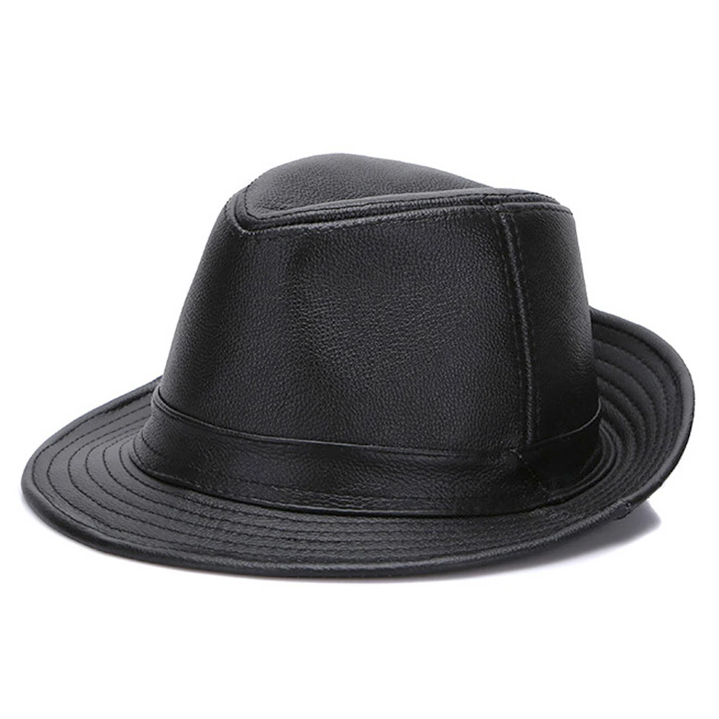 Genuine Leather Men's Fedora Trilby Hat 
