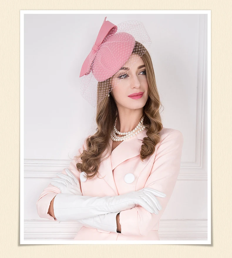 Шерстяная шляпа Fedora вуалетки для женщин элегантное розовое свадебное платье Чай Вечерние пиллбокс шерстяная шапка женская S3070