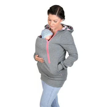

2018 Fashion style long sleeve maternity warm clothing autumn winter women hoodies carry baby infant sweatshirt zipper coat