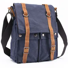 Europe retro men’s small messenger bag canvas shoulder bag leisure bag IPAD A4 models with Crazy Horse leather trade