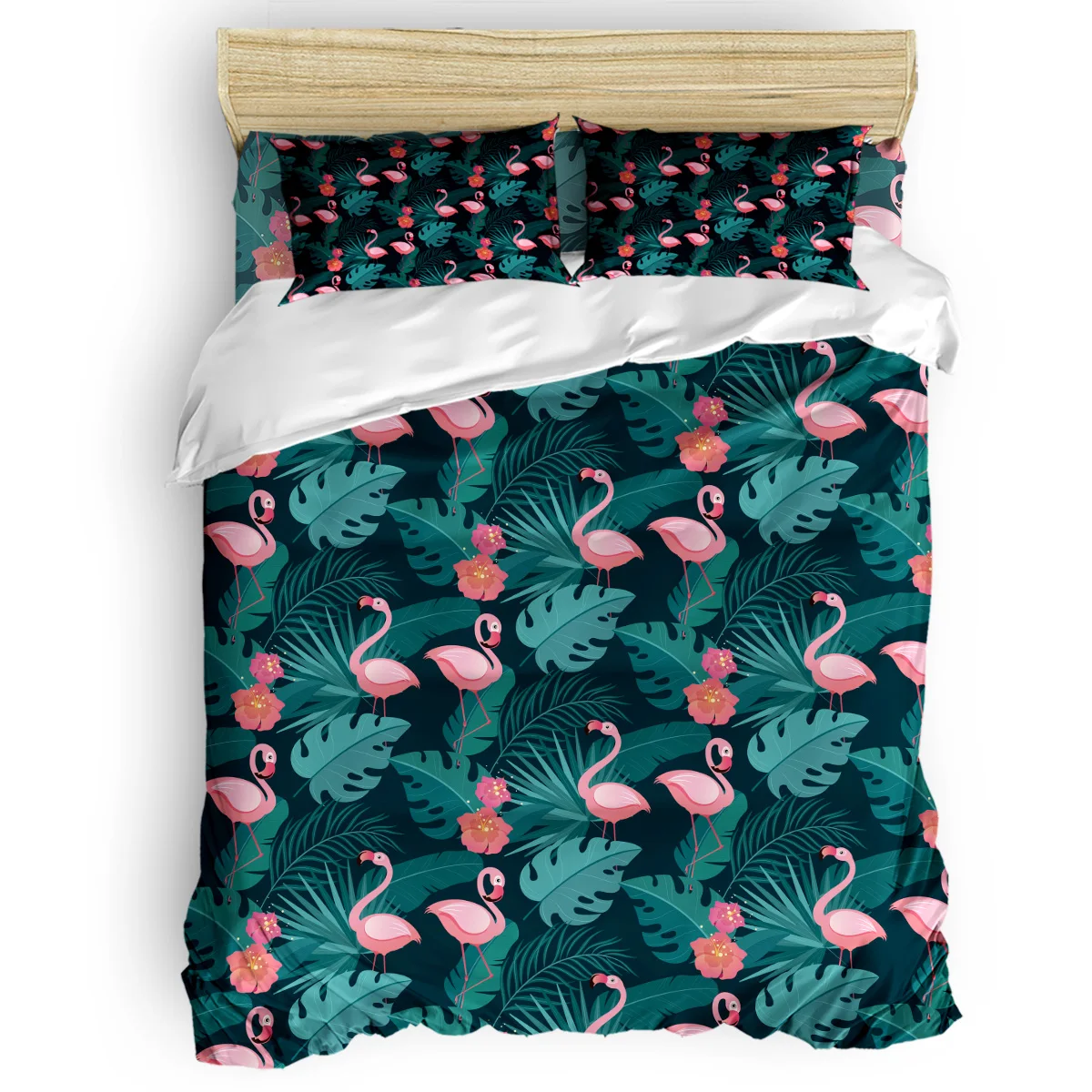 

Tropical Plants And Flamingo Patterns Decor Duvet Cover Set