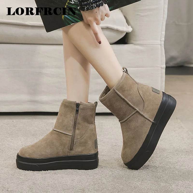 Genuine Leather Snow Boots Women Size 31~40 Platform Ankle Boots Winter Height Increasing Thick Soled Plush Warm Shoes Woman New Genuine Leather Snow Boots Women Size 31~40 Platform Ankle Boots Winter Height Increasing Thick Soled Plush Warm Shoes Woman New