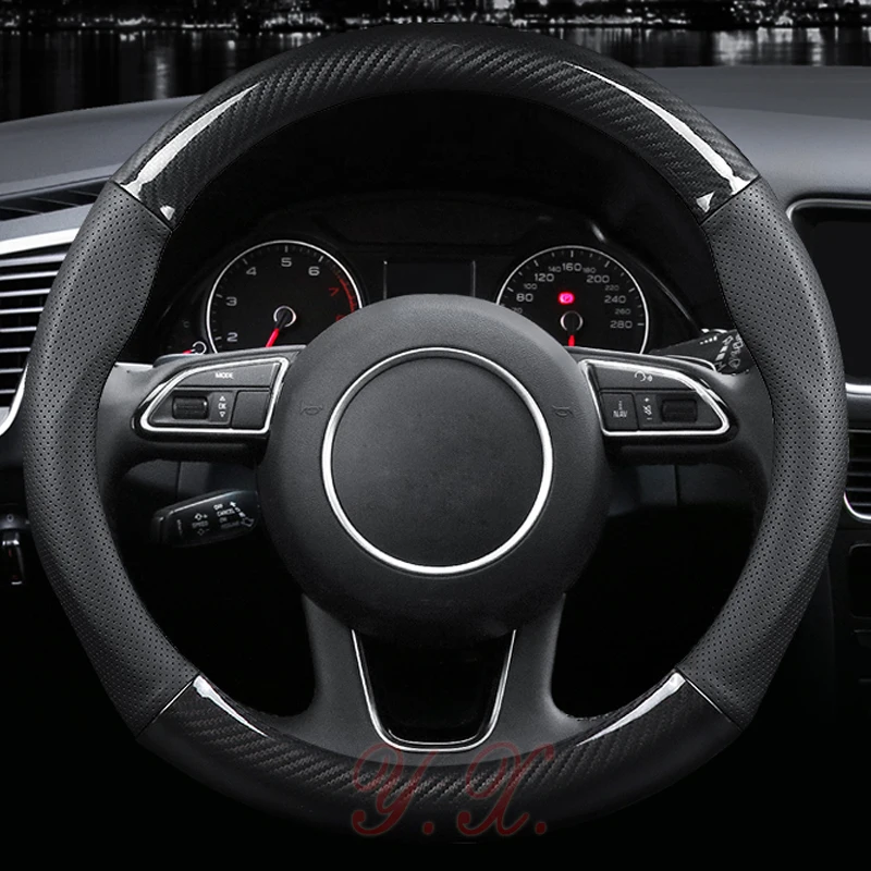 Universal Luxury Car Steering Wheel Cover Carbon Fiber Leather covered ...